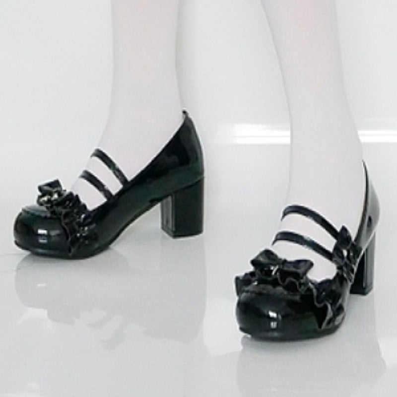 Schleife gerüschtes Lackleder mit doppeltem Riemen, süße Lolita-Schuhe
