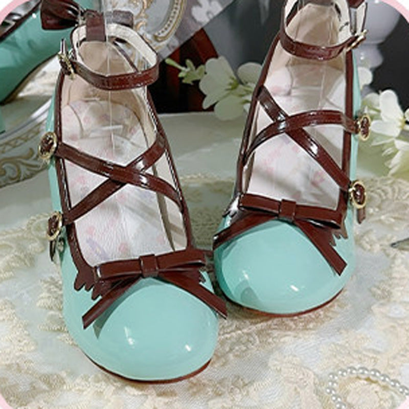 Bow Ruffled Ankle Strap Sweet  Lolita Stiletto  Heel Shoes