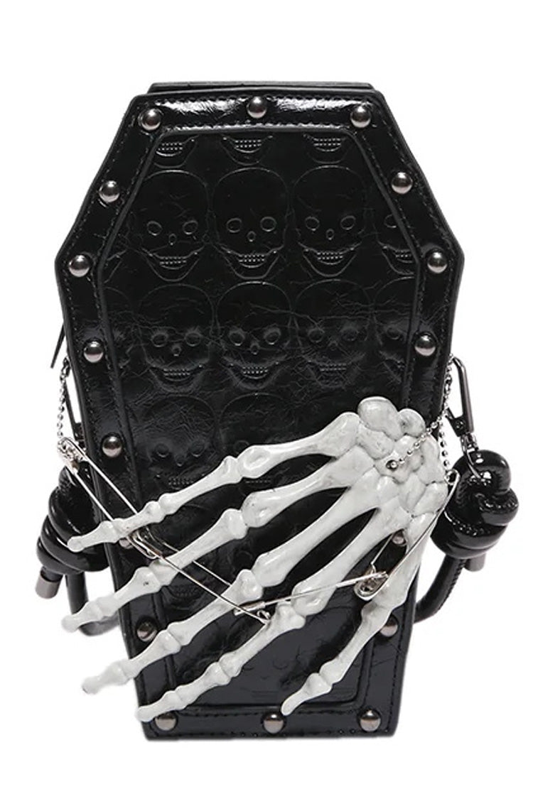 Skeleton Hand Studded Skull Embossed Coffin Shaped Women's Dark Gothic Halloween Shoulder Bag