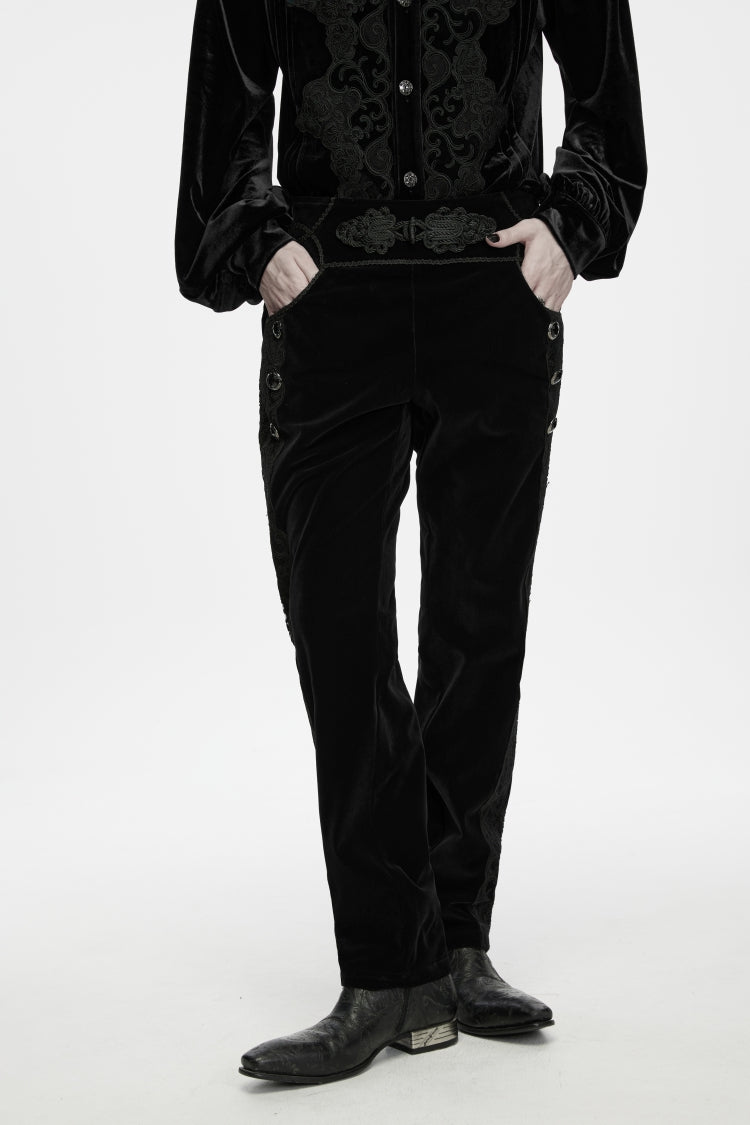 Pantalon noir à lacets, coupe ajustée, fermeture éclair et œillets, gothique, luxueux, fermeture éclair latérale pour hommes