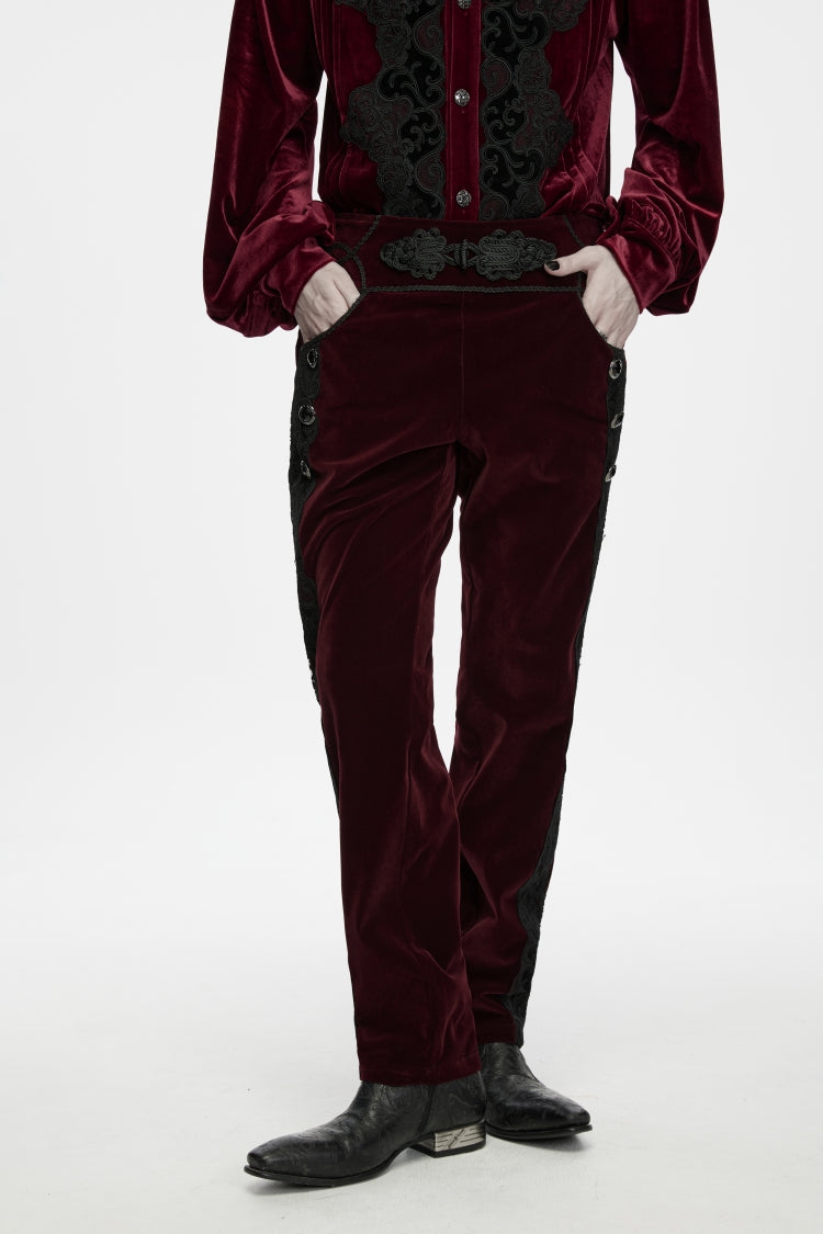 Pantalon rouge à lacets, coupe ajustée, fermeture éclair et œillets, gothique, luxueux, fermeture éclair latérale pour hommes
