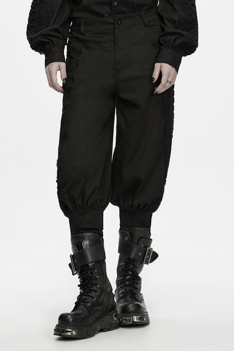 Black Lace-Up Men's Gothic Cool Cuffed Pants