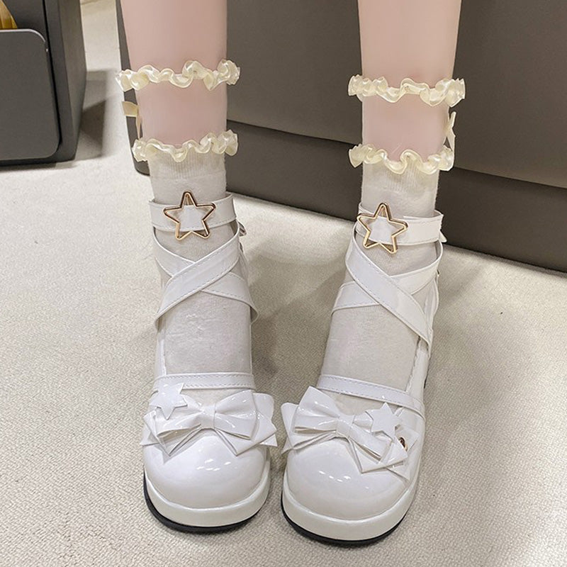 Bow Star Charm Ankle Strap Platform Lolita Shoes 4 Colors