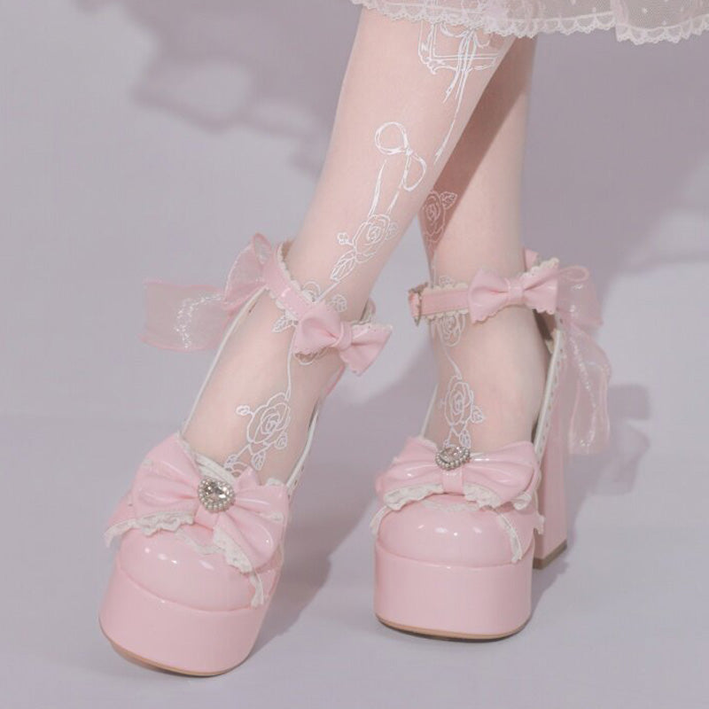 Bow and Pearl Detail Sweet Lolita Shoes 4 Colors