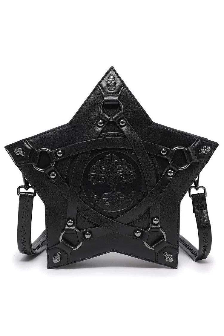 Black Star Shaped Embossed Skull Studded Women's Gothic Punk Convertible Shoulder Bag Crossbody Backpack