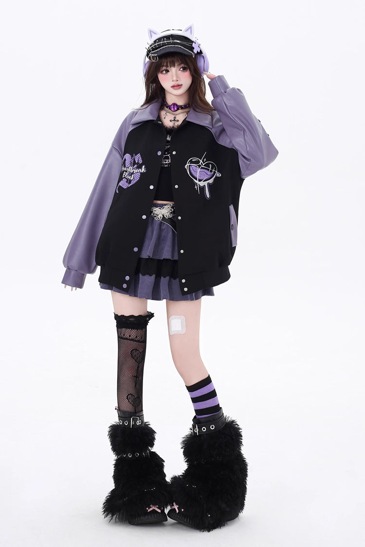 Long Sleeves Embroidery Stitching Gothic Japanese Jirai Kei Coat 2 Colors