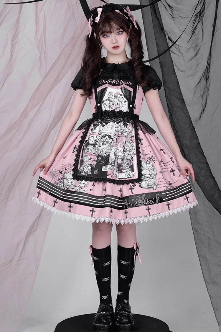 Pink Rabbit Doll Theater Print Sweet Lolita Jsk Dress