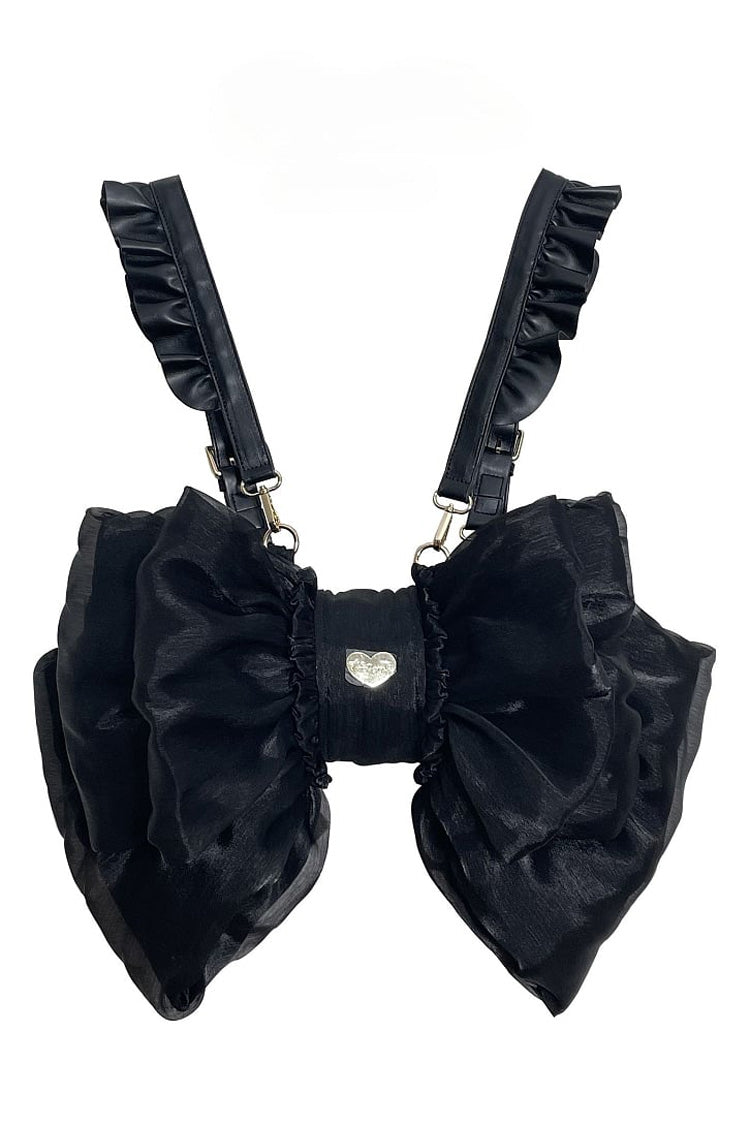 Black Big Bowknot Metal Heart Nameplate Lolita Backpack
