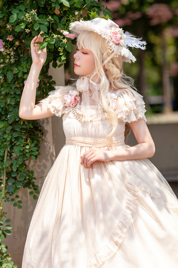 Aprikose [Mondgöttin *Mediana*] Polka Dot Print Rüschen Schleifen Asymmetrisches Süßes Elegantes Lolita Kleid 
