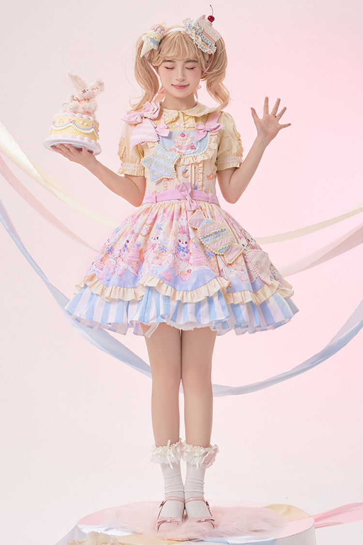 Multi-Color Multi-layer Party Bunny Cat Print Bowknot Sweet Lolita Jsk Dress