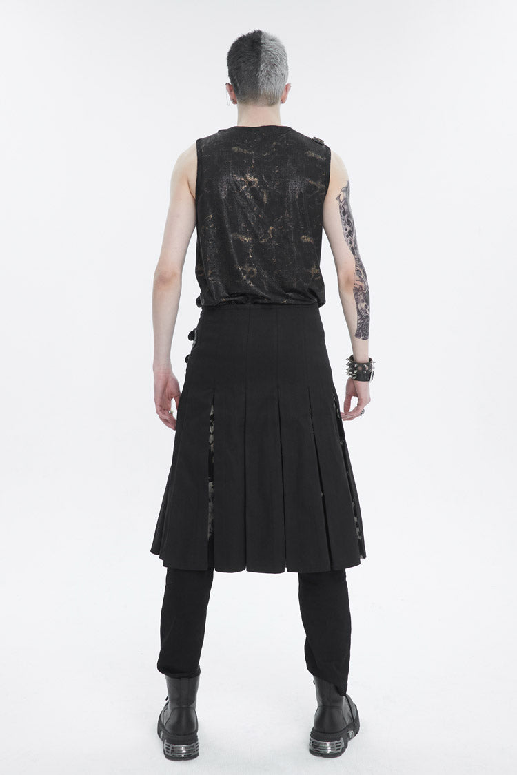 Black Personalized Print Big Pocket Buckle Men's Punk Tank Top