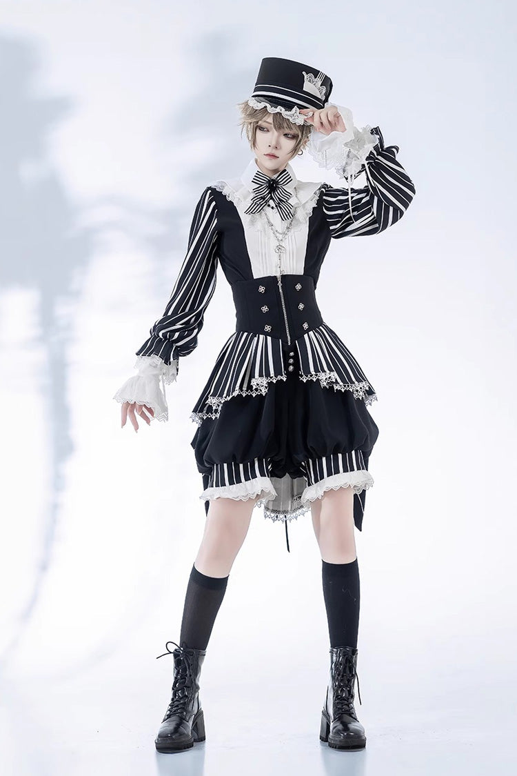 Black/White Wonderful Trick Stripe Print Lace Ouji Fashion Elegant Lolita Shorts