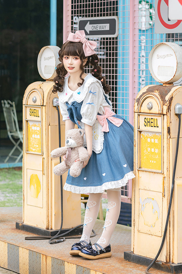 Blue [Cowboys Are Busy] Ruffle Bowknot Sweet Lolita Strap Dress