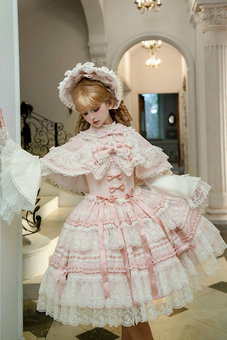 Pink [Reinas] Sleeveless Ruffle Bowknot Lace Sweet Lolita Jsk Dress
