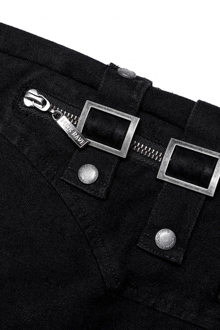 Black Multi-Pocket Buckle Women's Punk Jeans Pants
