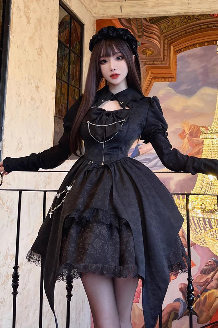 Black Dream Long Sleeves High Waisted Ruffle Cardigan Gothic Princess Lolita Dress