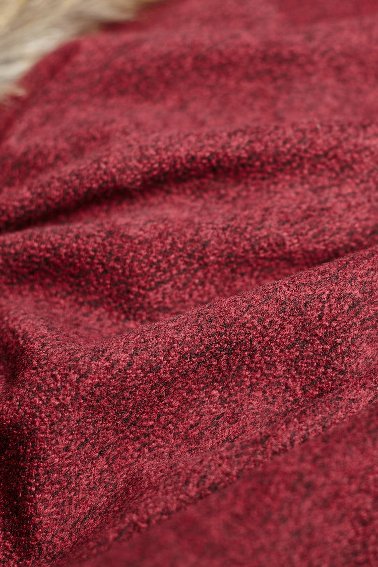 赤いフード付き毛皮の襟ウールロングレディースゴシックコートマント