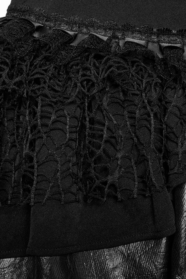 Jupe punk pour femme en maille à lacets et coutures multicouches noires 
