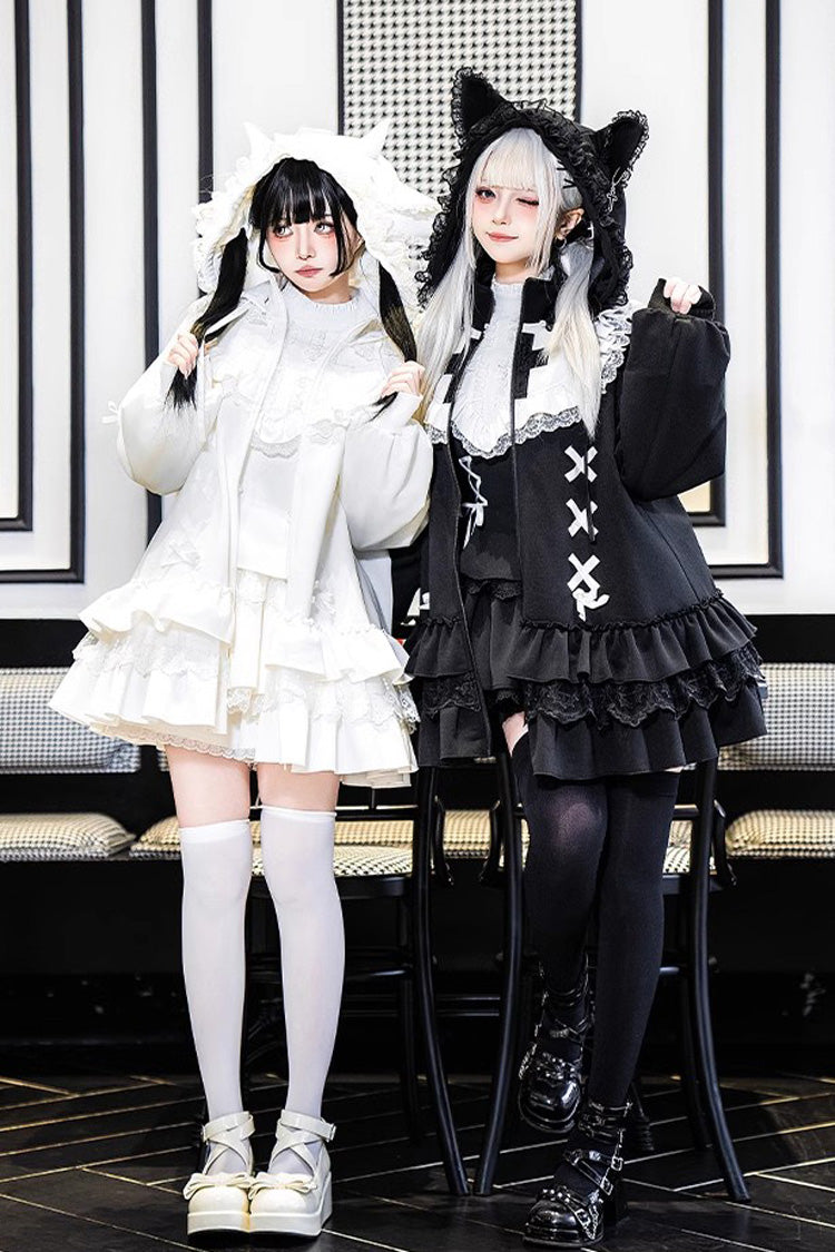 Black Long Sleeves Ruffle Zipper Sweet Handsome Lolita Sweatshirt Coat