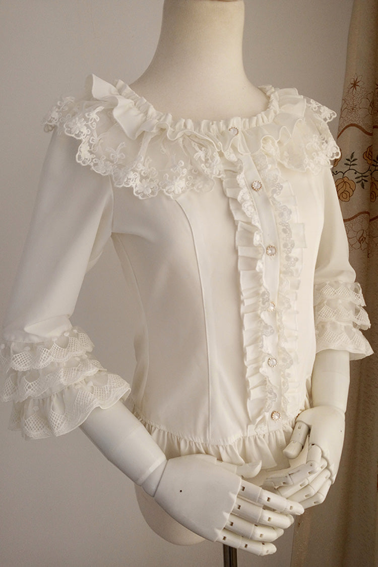 White Half Hime Sleeves Ruffle Lace Sweet Chiffon Princess Lolita Blouse