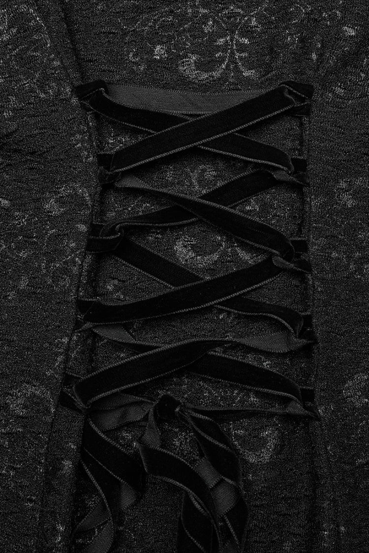 Schwarzes Cheongsam-Kragen-Chiffon-Nähte zerrissenes Gothic-Kleid für Damen