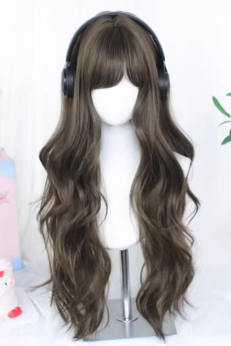 サイド流し前髪ソフトゆるウェーブスウィートロリータウィッグ2色