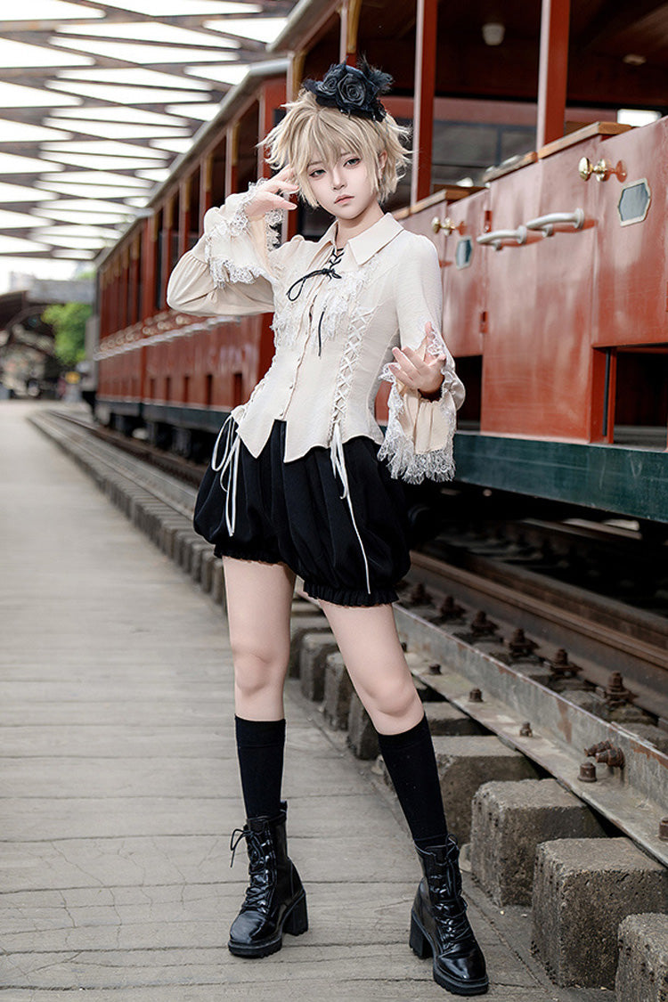 Black [Gold Hunter] Long Sleeves Pirate Style Gothic Shorts