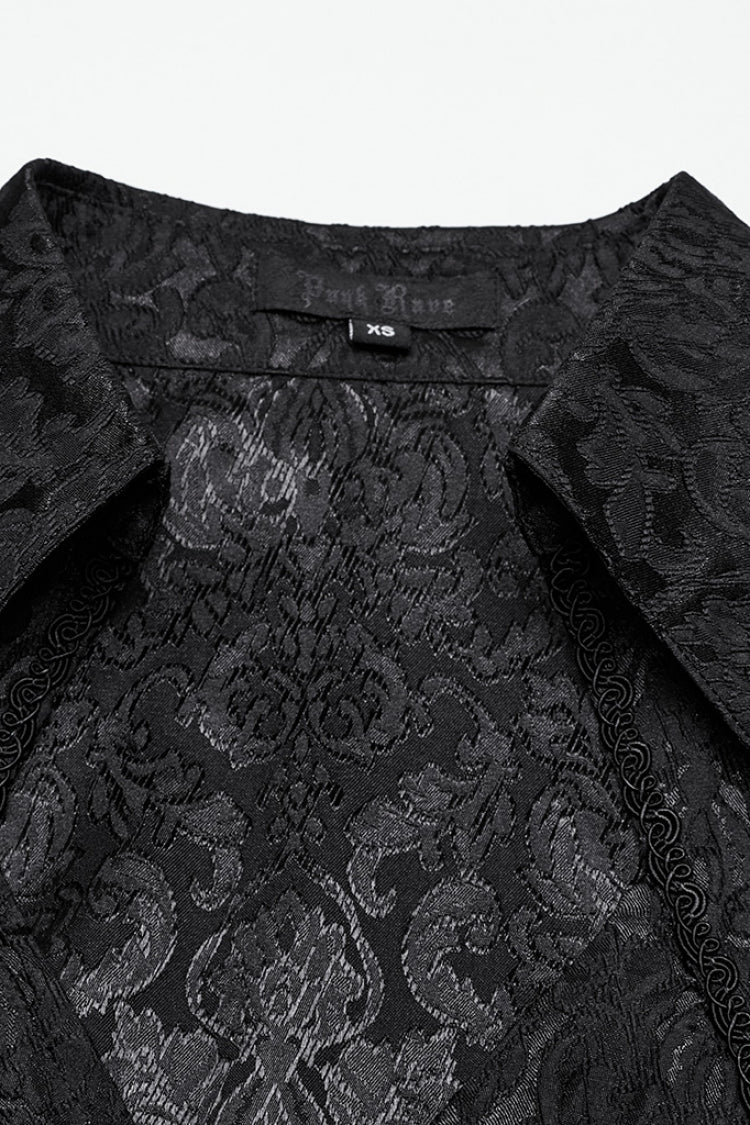 Black V Collar Long Puff Sleeves Lace-Up Zipper Women's Gothic Blouse