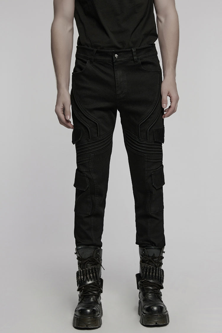 Black Multi-pocket Pleated Men's Punk Denim Pants