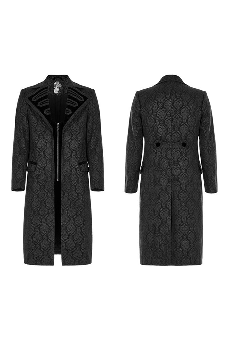 Black Punk Woven Print Large Collar Simple Atmospheric Long Men's Coat