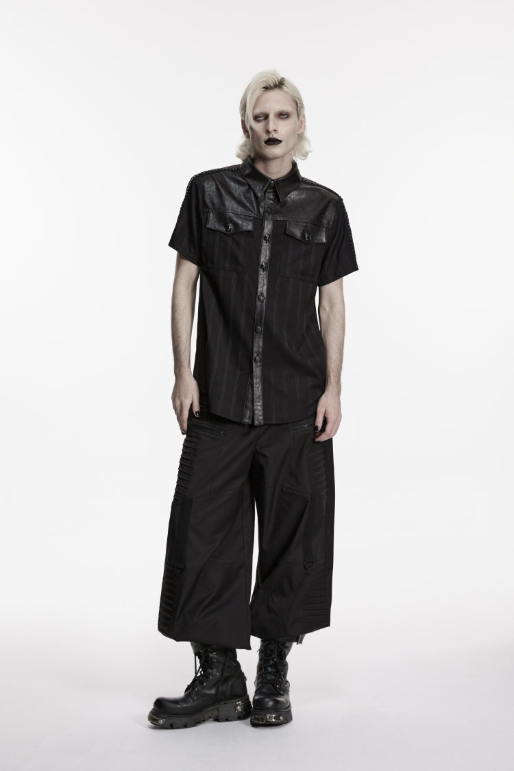 Chemise Punk noire à manches courtes et col à revers pour hommes