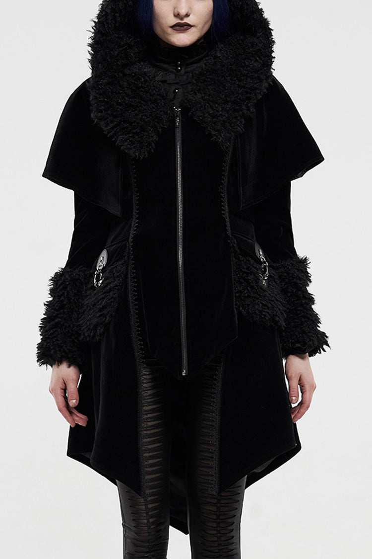 Black Long Sleeves Metal Buckle Hooded Womens Gothic Cloak Coat