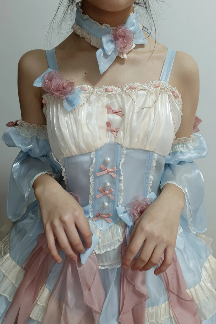 Blue [Heartbeat] Multi-Layered Ruffle Bowknot Lace Sweet Princess Lolita Jsk Dress