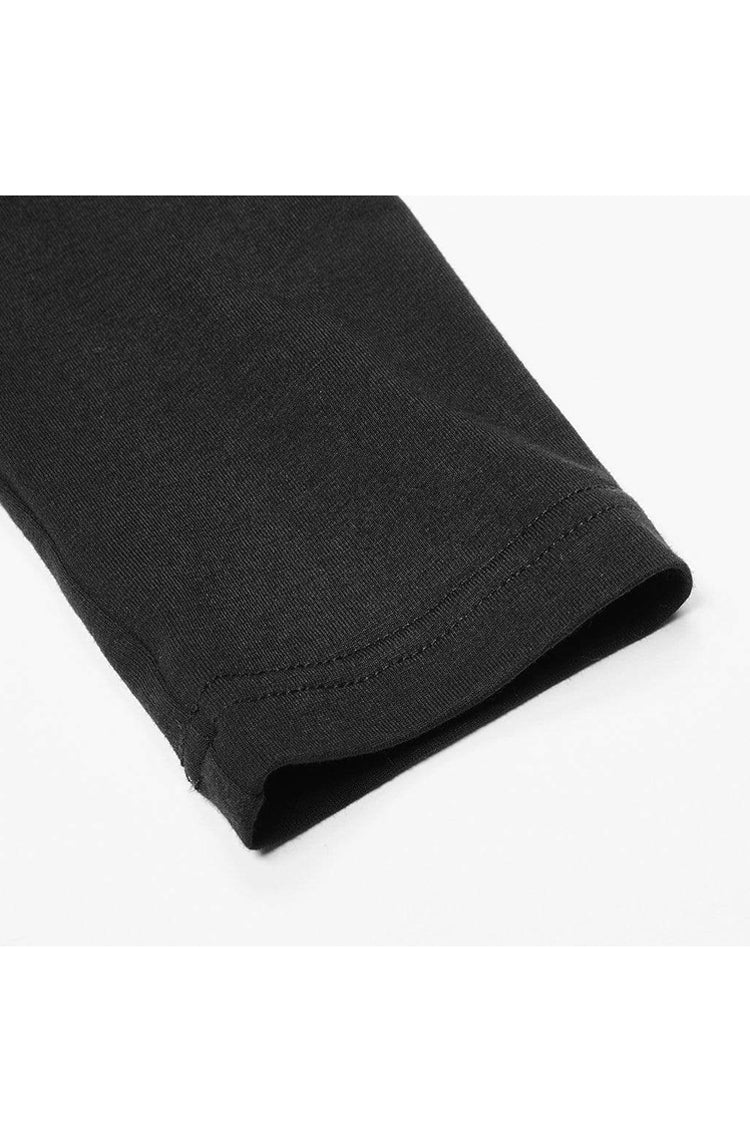 Black Knit High Collar Front Chest Hollow Out Long Sleeve Women's Punk T-Shirt