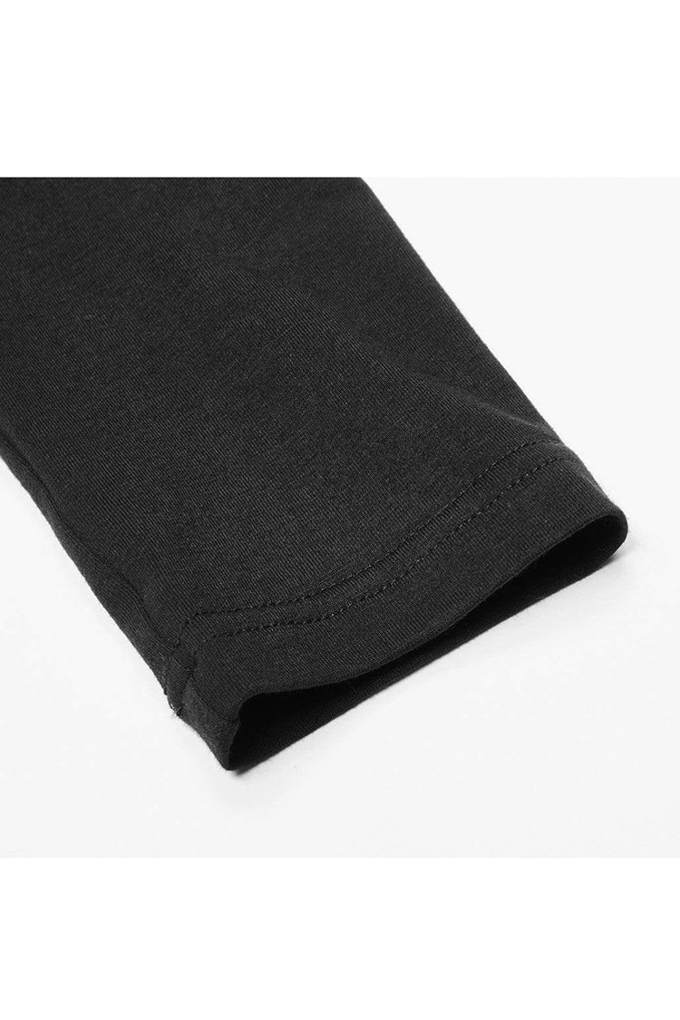 Schwarzes, gestricktes, hohes Halsband, vorne ausgehöhlte Brust, langärmliges Punk-T-Shirt für Damen
