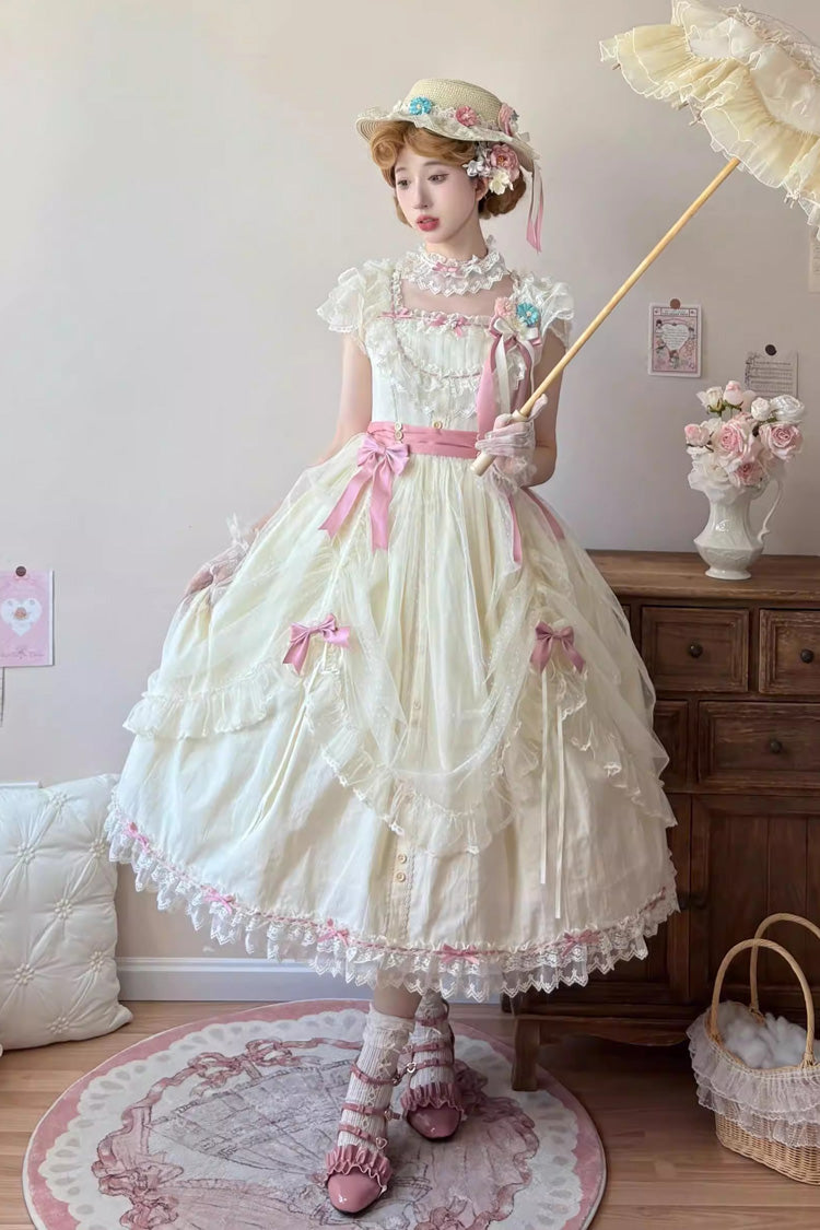 Yellow [Sakura’s Spring Resonance] Sleeveless Ruffled Bow Sweet Lolita Jsk Dress (Long Version)