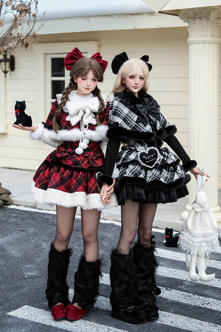 [Letters & Poems · Snowy Night Serenade] Triple-Layered Print Ruffle Bowknot Sweet Lolita Jsk Dress Set 2 Colors