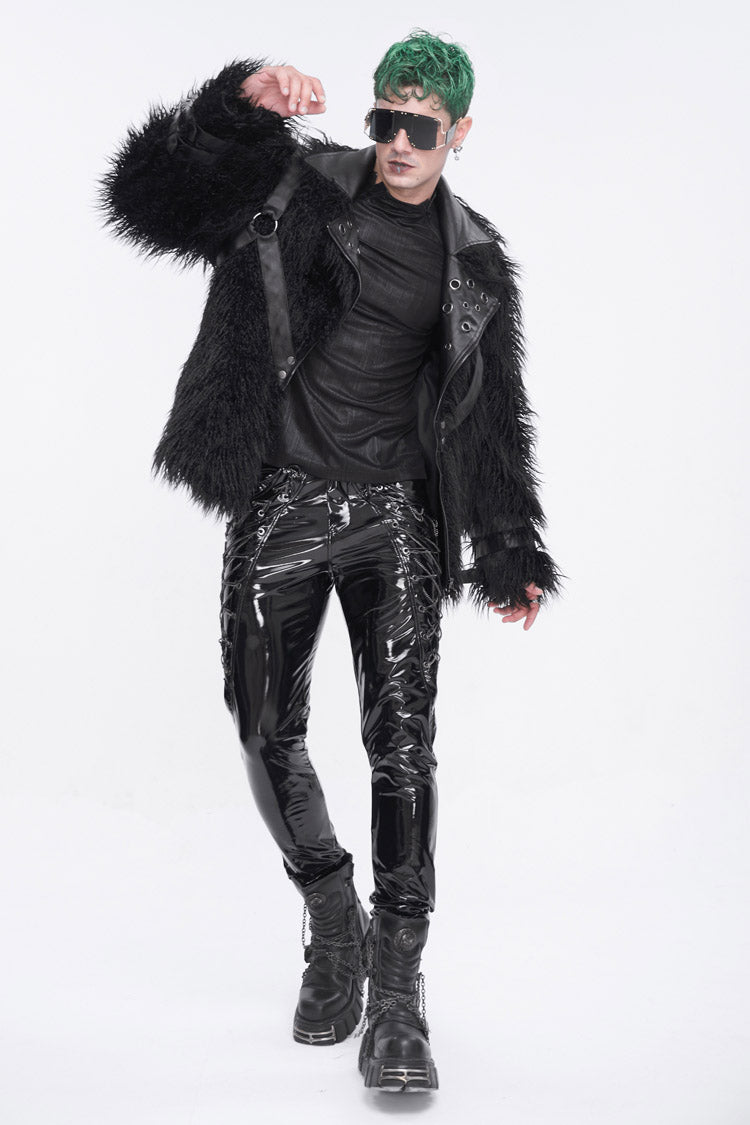 Black Lace Up Patent Leather Men's Punk Pants