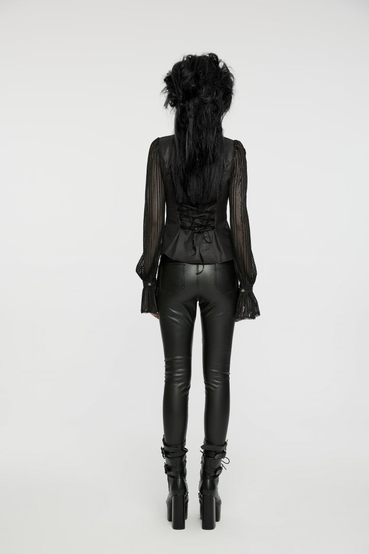 Black Stand Collar Stitching Mesh Women's Punk Blouse