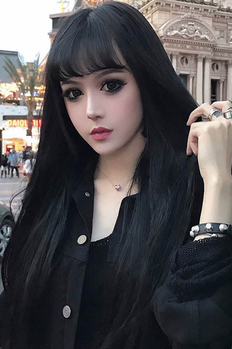 Black Natural Long Straight Hair Classic Lolita Wig