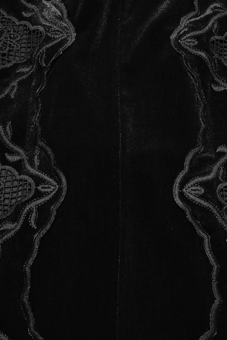 Black Sleeveless Floral Embroidery Women's Gothic Fishtail Slip Dress