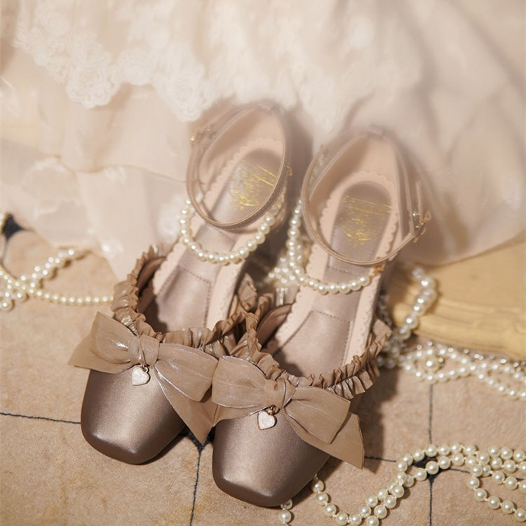 Romance Bowknot Lace Pearl Sweet Elegant Lolita Shoes 4 Colors