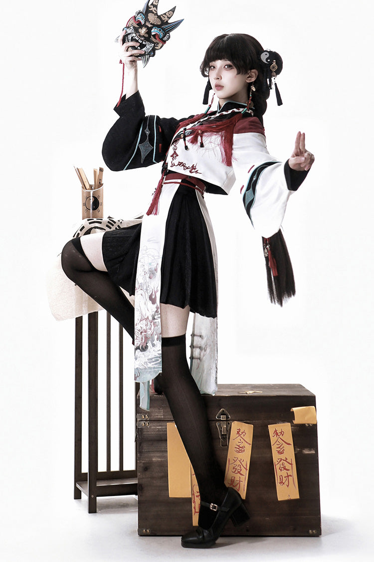 Multi-Color [Walking With The Demon] Print Asymmetric Gothic Chinese Style Ouji Lolita Skirt