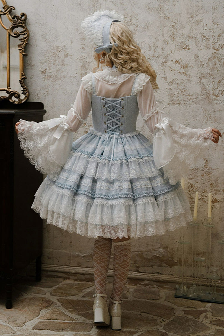 Blue [Reinas] Sleeveless Ruffle Bowknot Lace Sweet Lolita Jsk Dress
