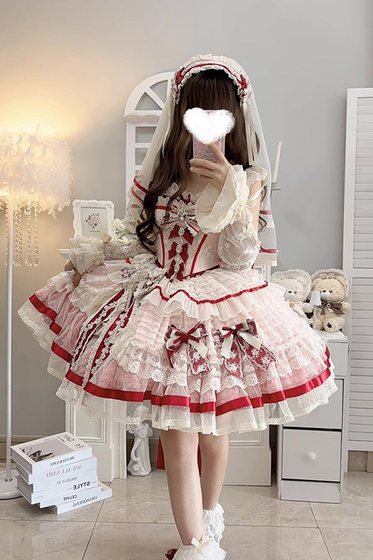 Pink [Moonstone] Sleeveless Ruffle Embroidery Bowknot Lace Fishbone Sweet Princess Lolita Dress