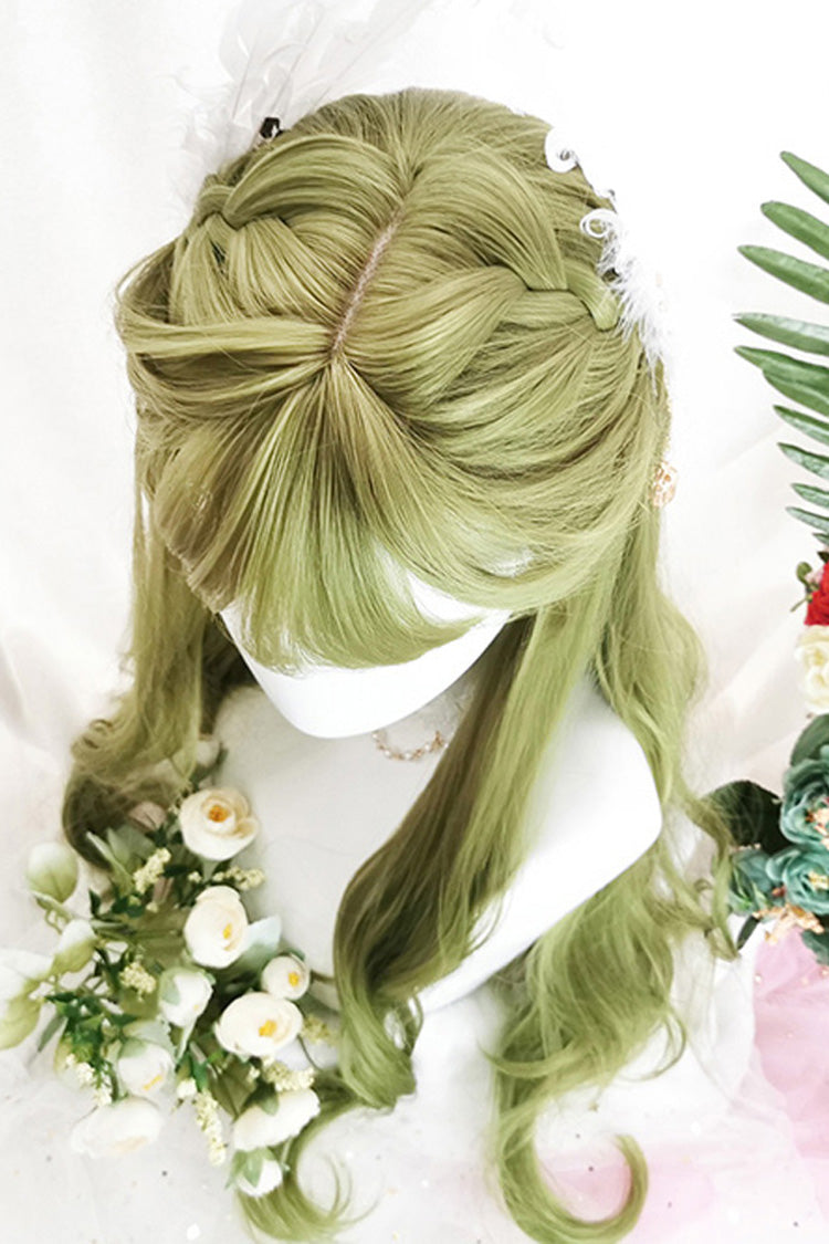 Grass Green Air Bangs Long Curly Classic Lolita Wig