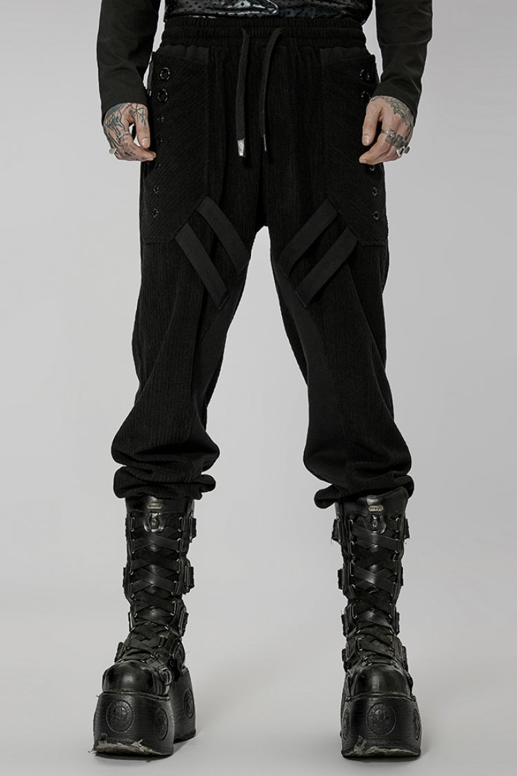 Black Doomsday Metal Stitching Corduroy Men's Steampunk Pants