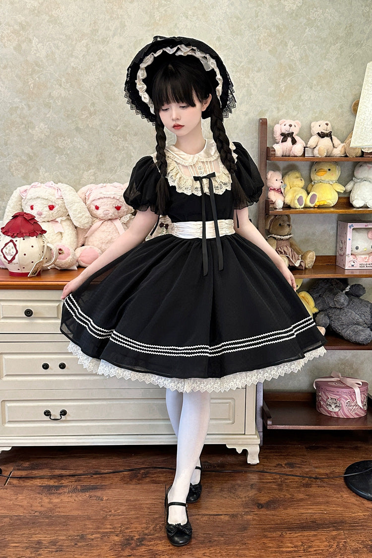 Black Doll Collar Short Sleeves Lace Daily Sweet Elegant Princess Lolita Dress