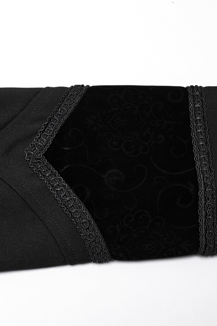 Black Stand Collar Long Sleeves Embroidery Men's Gothic Frog Witchy Coat