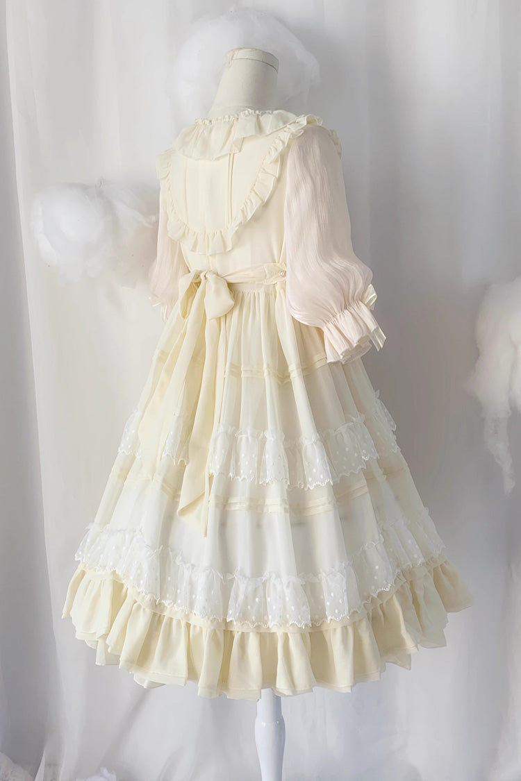 Beige Lace Cool Angel Short Sleeves Bowknot Ruffle Sweet Lolita Dress